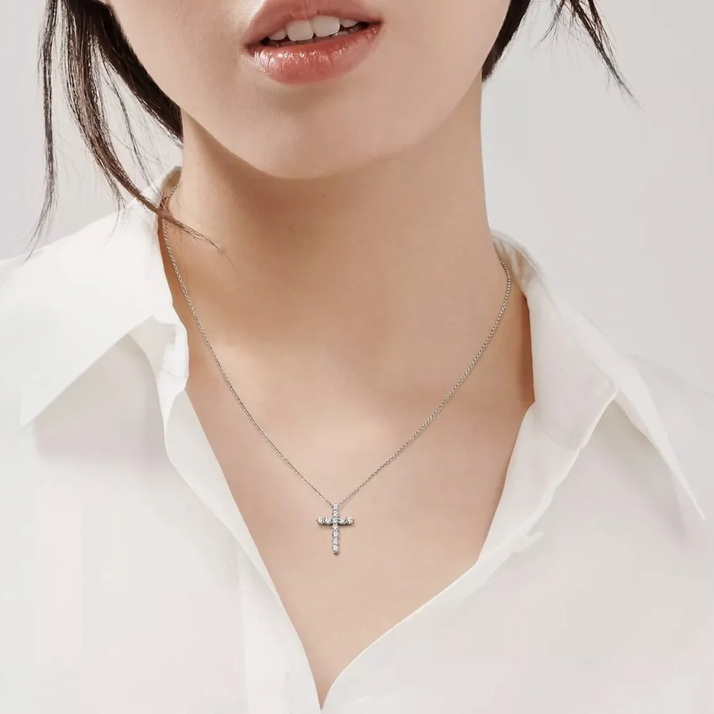 Tiffany & Co. Platinum & Diamond Cross Pendant Necklace